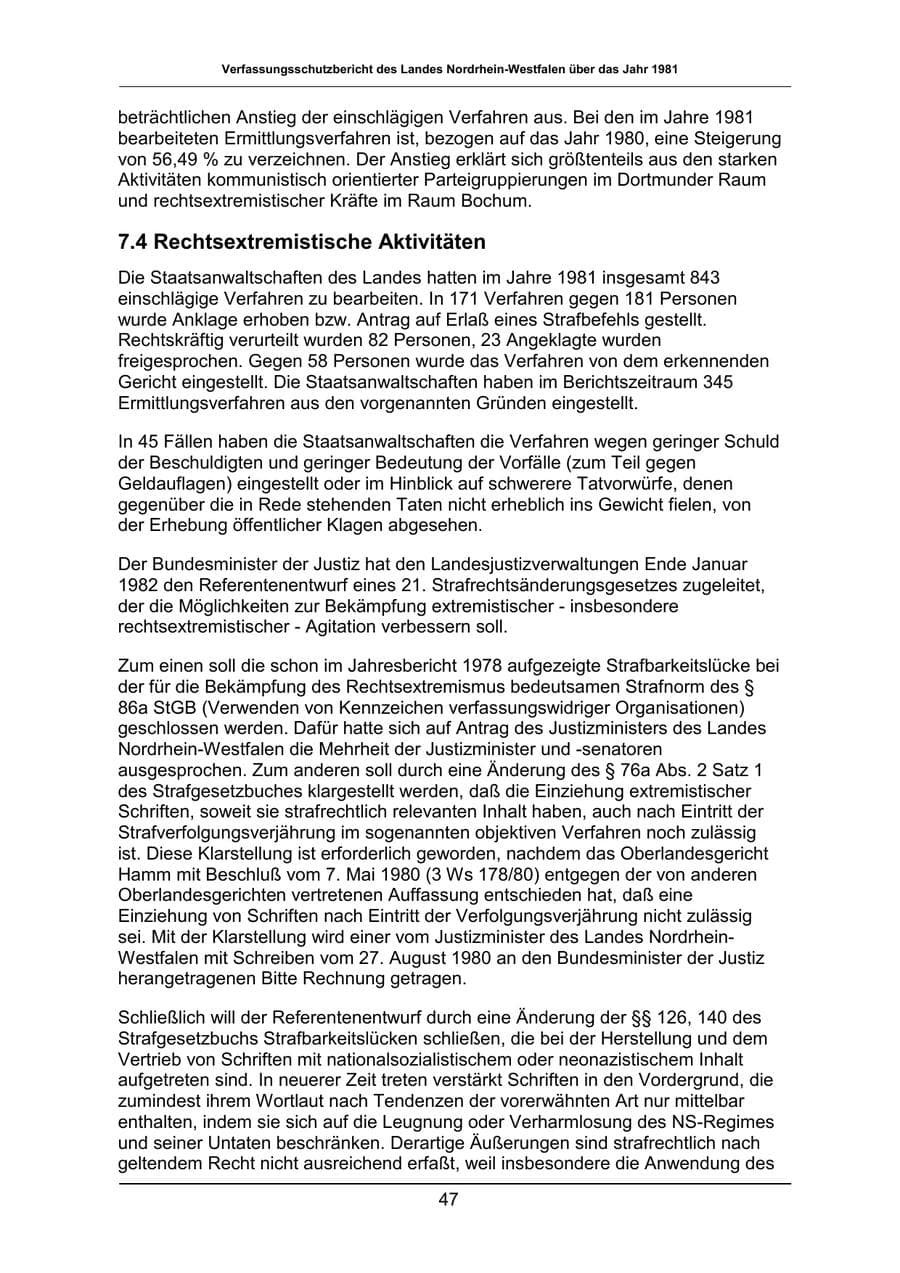 Seite 47 des Verfassungsschutzbericht 1981 Nordrhein-Westfalen