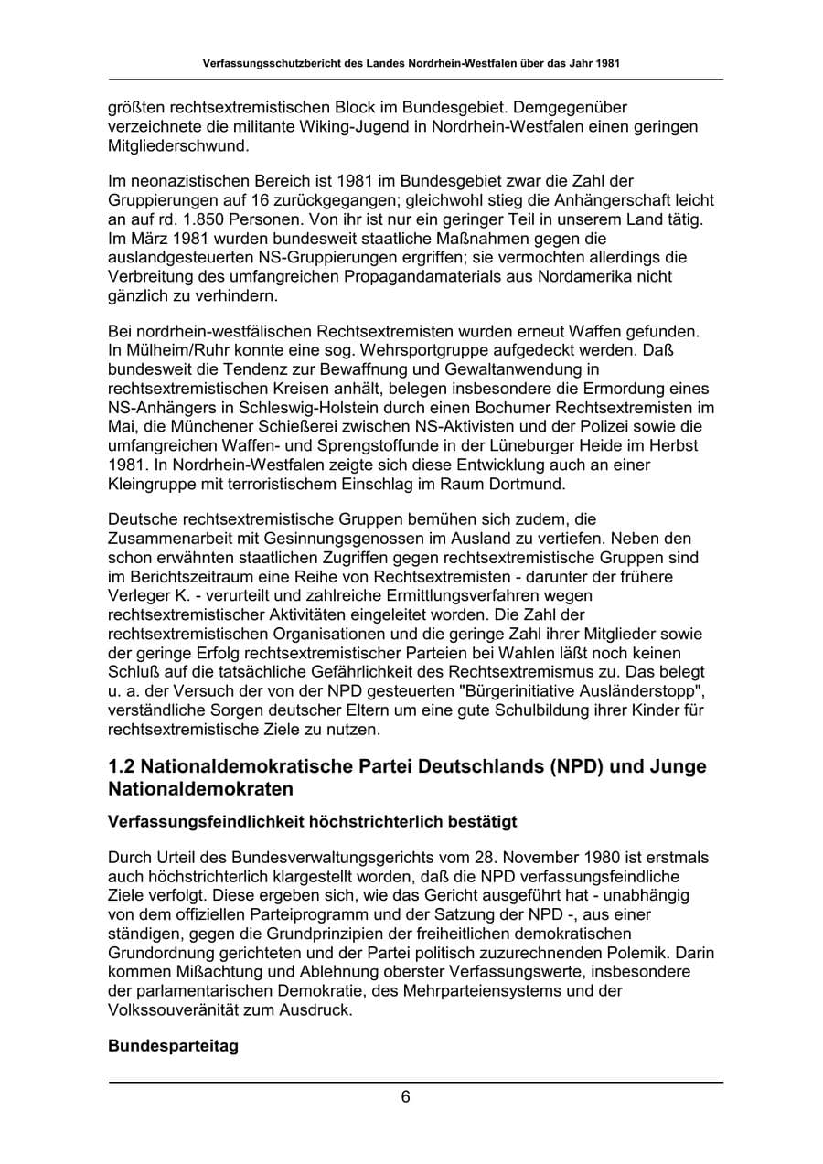 Seite 6 des Verfassungsschutzbericht 1981 Nordrhein-Westfalen