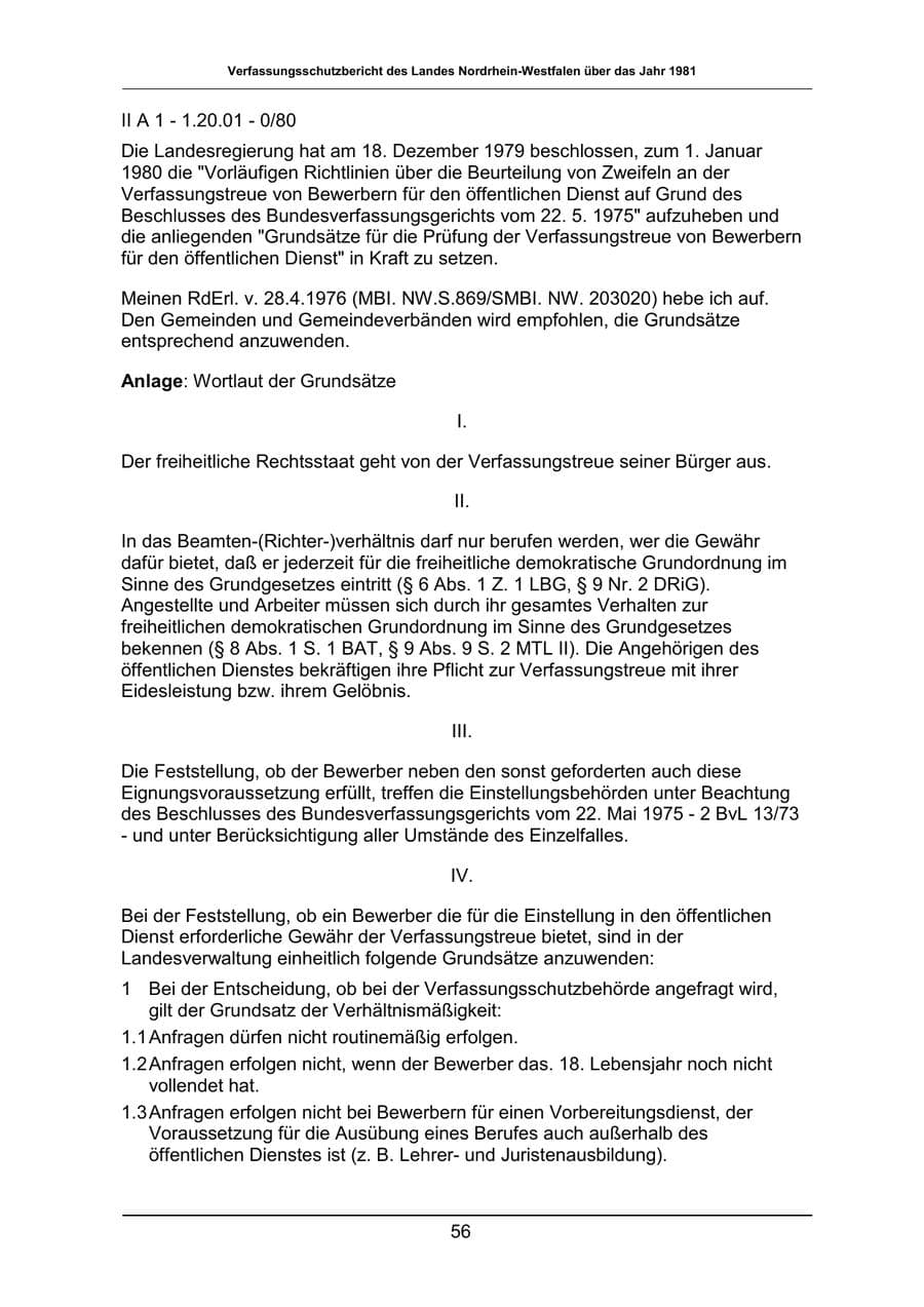 Seite 56 des Verfassungsschutzbericht 1981 Nordrhein-Westfalen