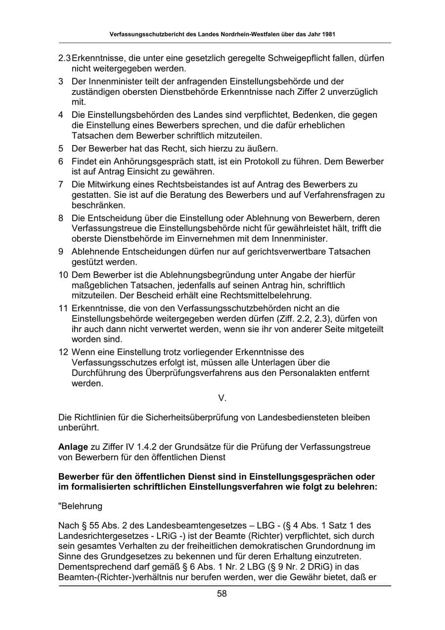 Seite 58 des Verfassungsschutzbericht 1981 Nordrhein-Westfalen