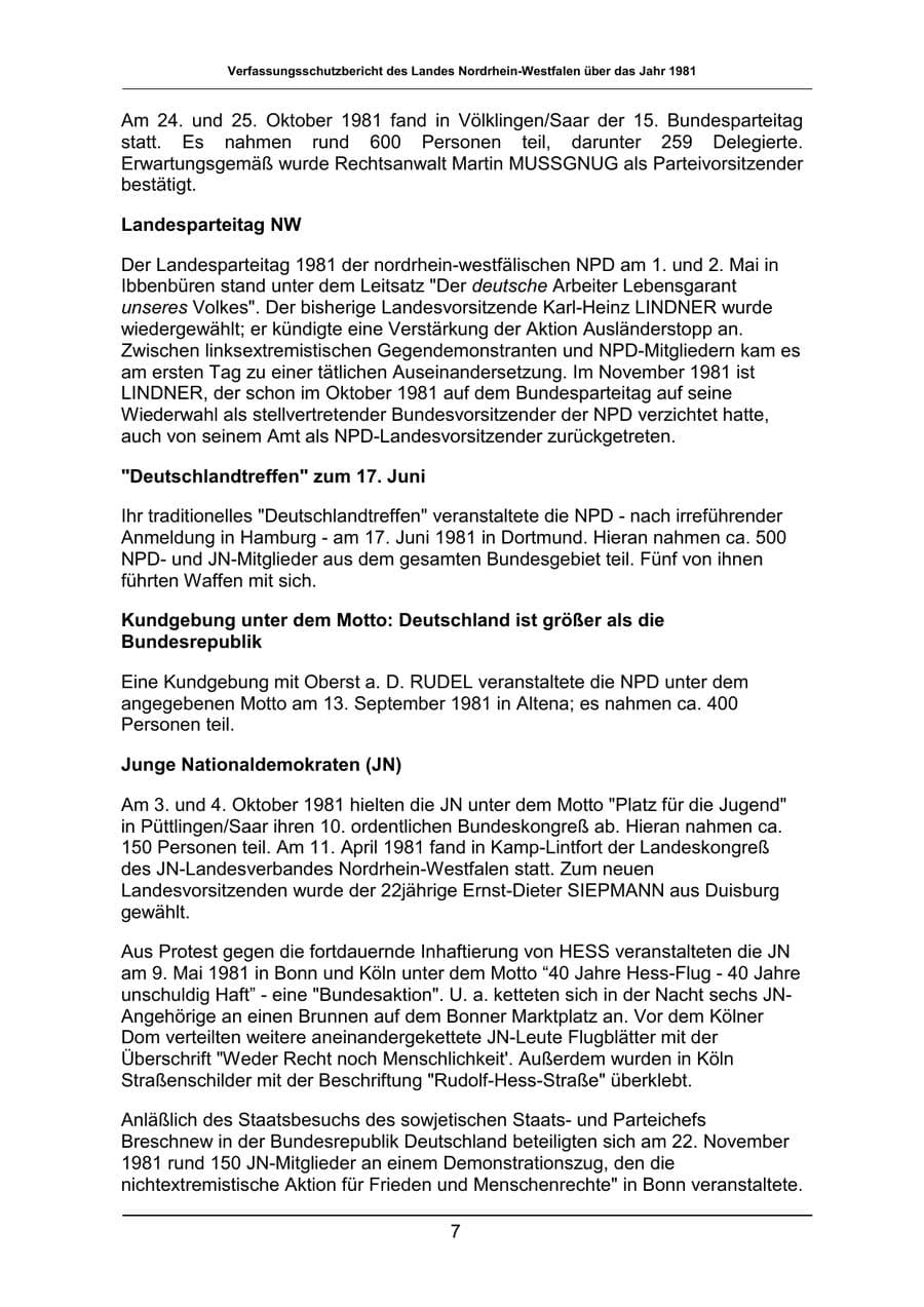 Seite 7 des Verfassungsschutzbericht 1981 Nordrhein-Westfalen