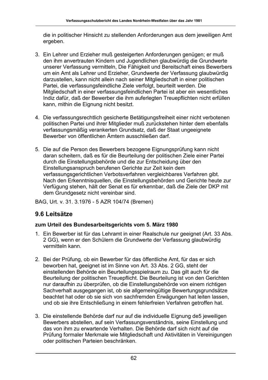 Seite 62 des Verfassungsschutzbericht 1981 Nordrhein-Westfalen
