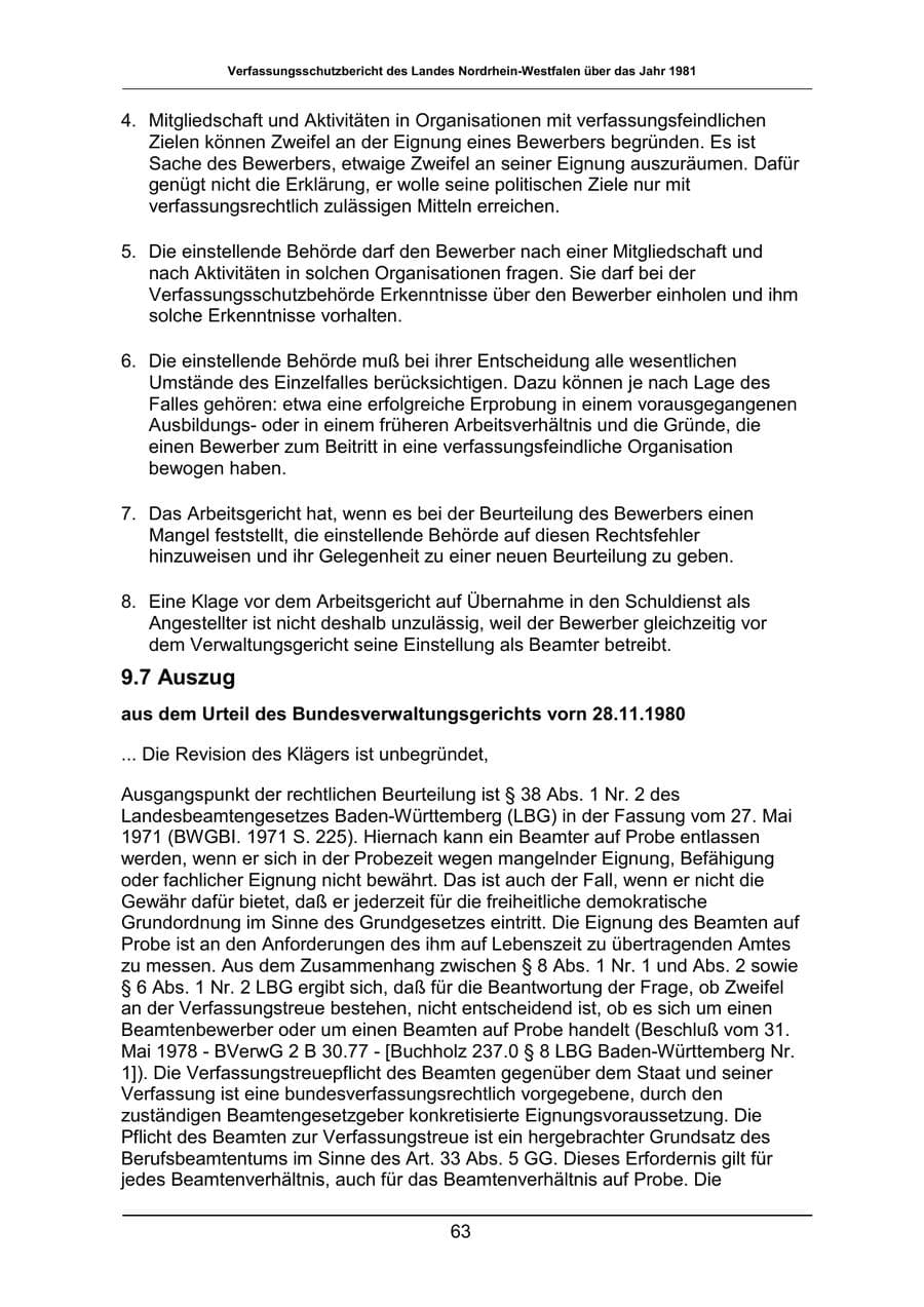 Seite 63 des Verfassungsschutzbericht 1981 Nordrhein-Westfalen