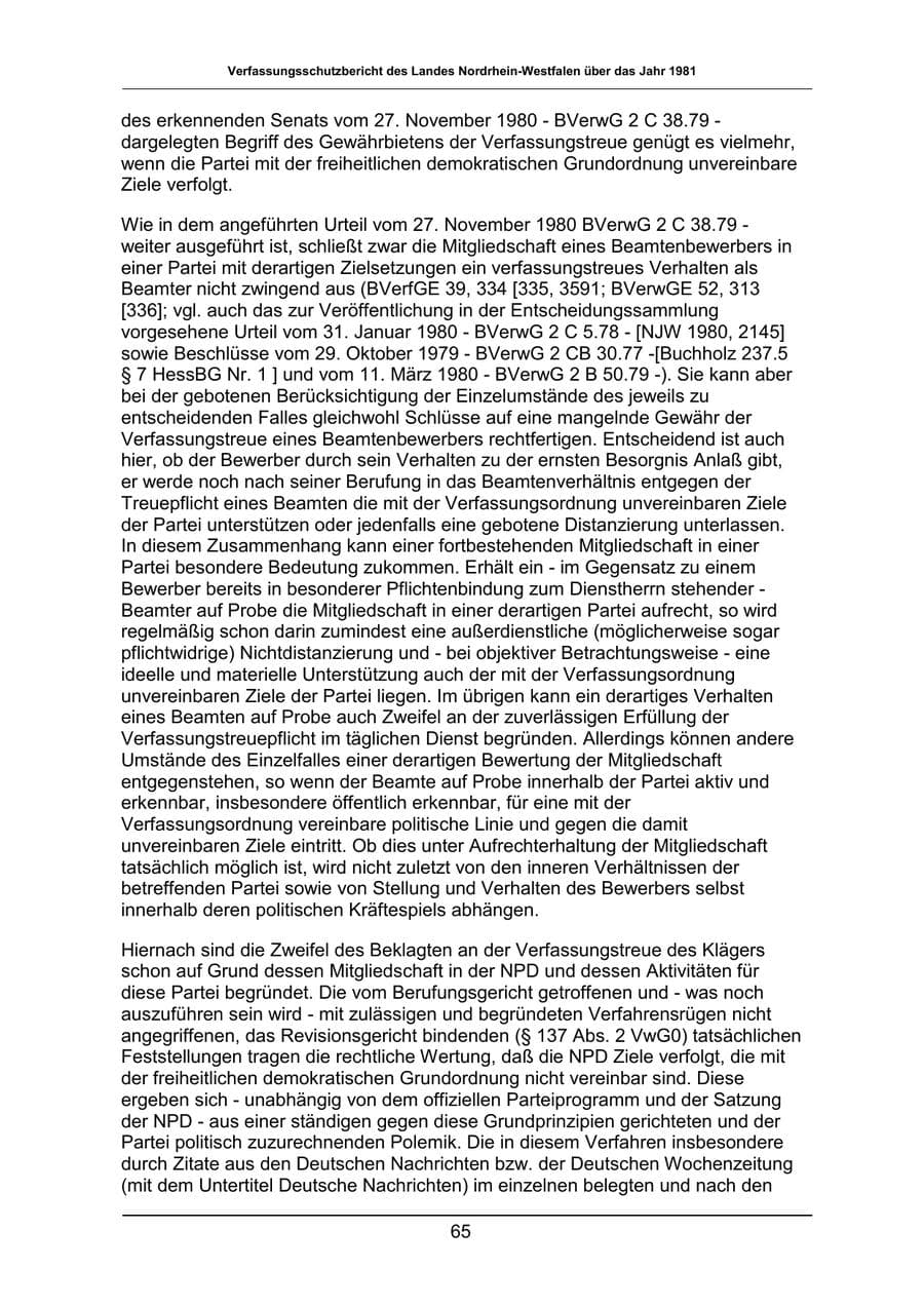 Seite 65 des Verfassungsschutzbericht 1981 Nordrhein-Westfalen