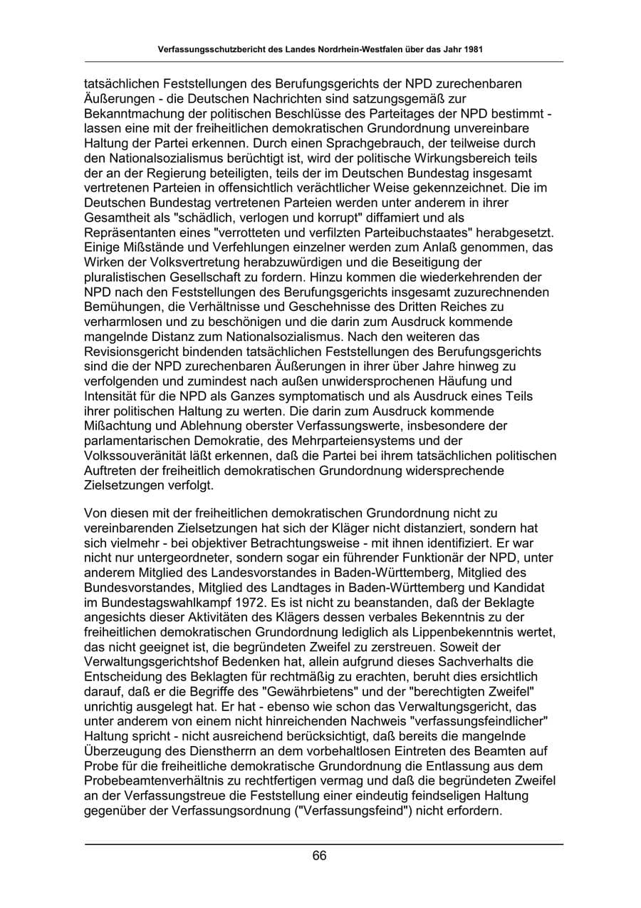 Seite 66 des Verfassungsschutzbericht 1981 Nordrhein-Westfalen