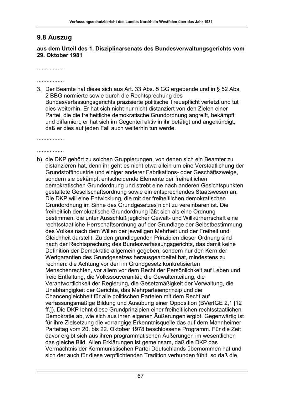 Seite 67 des Verfassungsschutzbericht 1981 Nordrhein-Westfalen