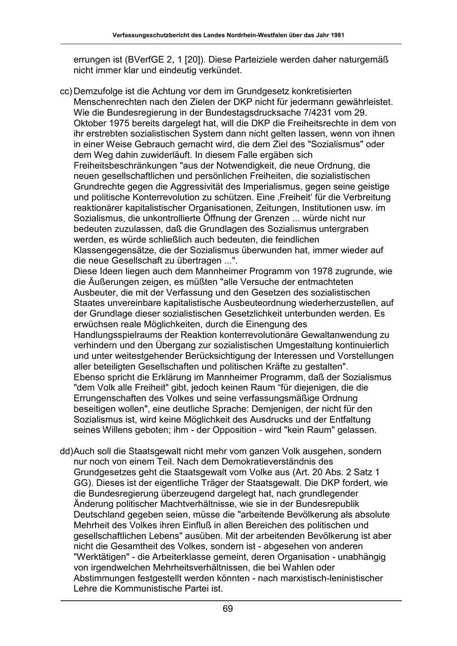 Seite 69 des Verfassungsschutzbericht 1981 Nordrhein-Westfalen