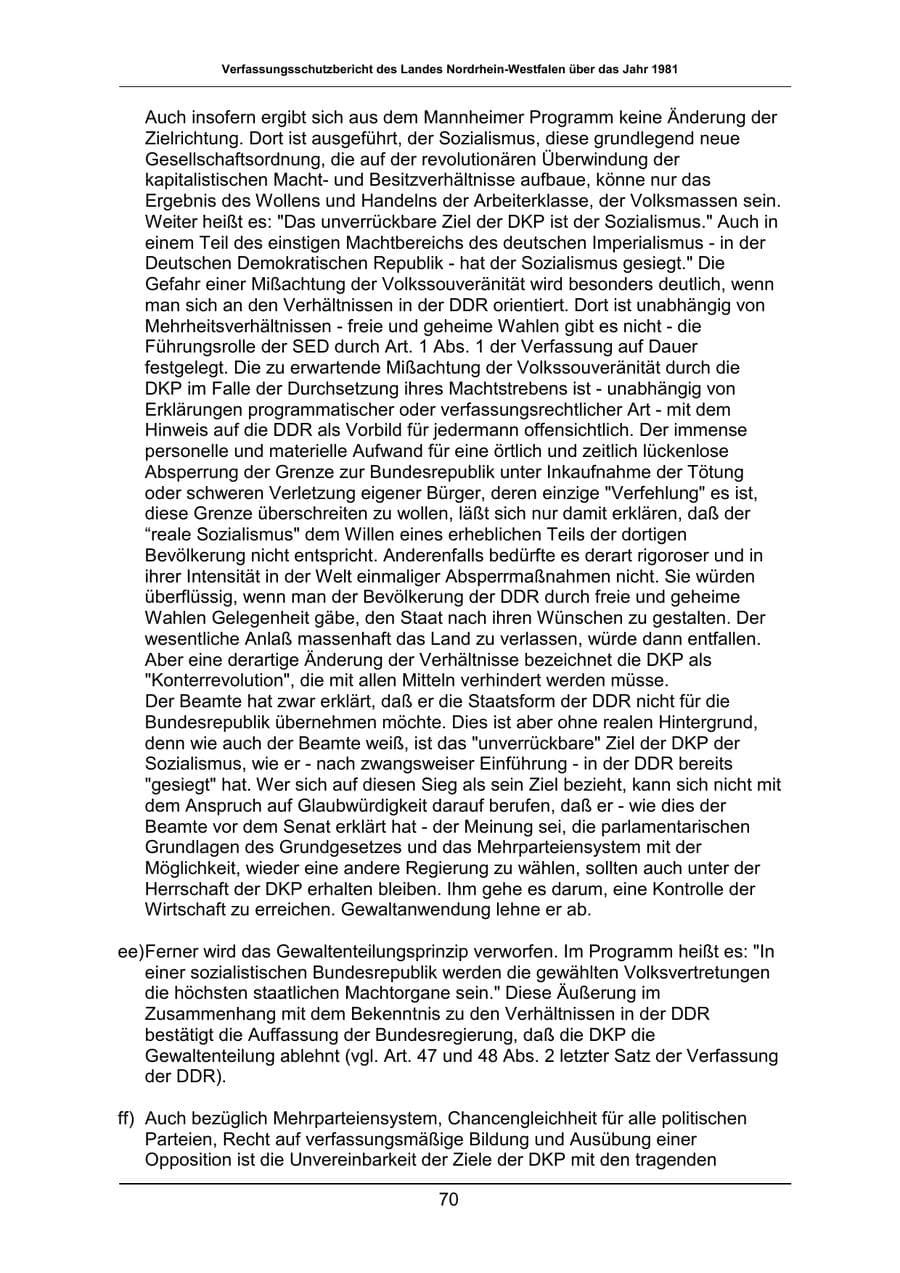 Seite 70 des Verfassungsschutzbericht 1981 Nordrhein-Westfalen