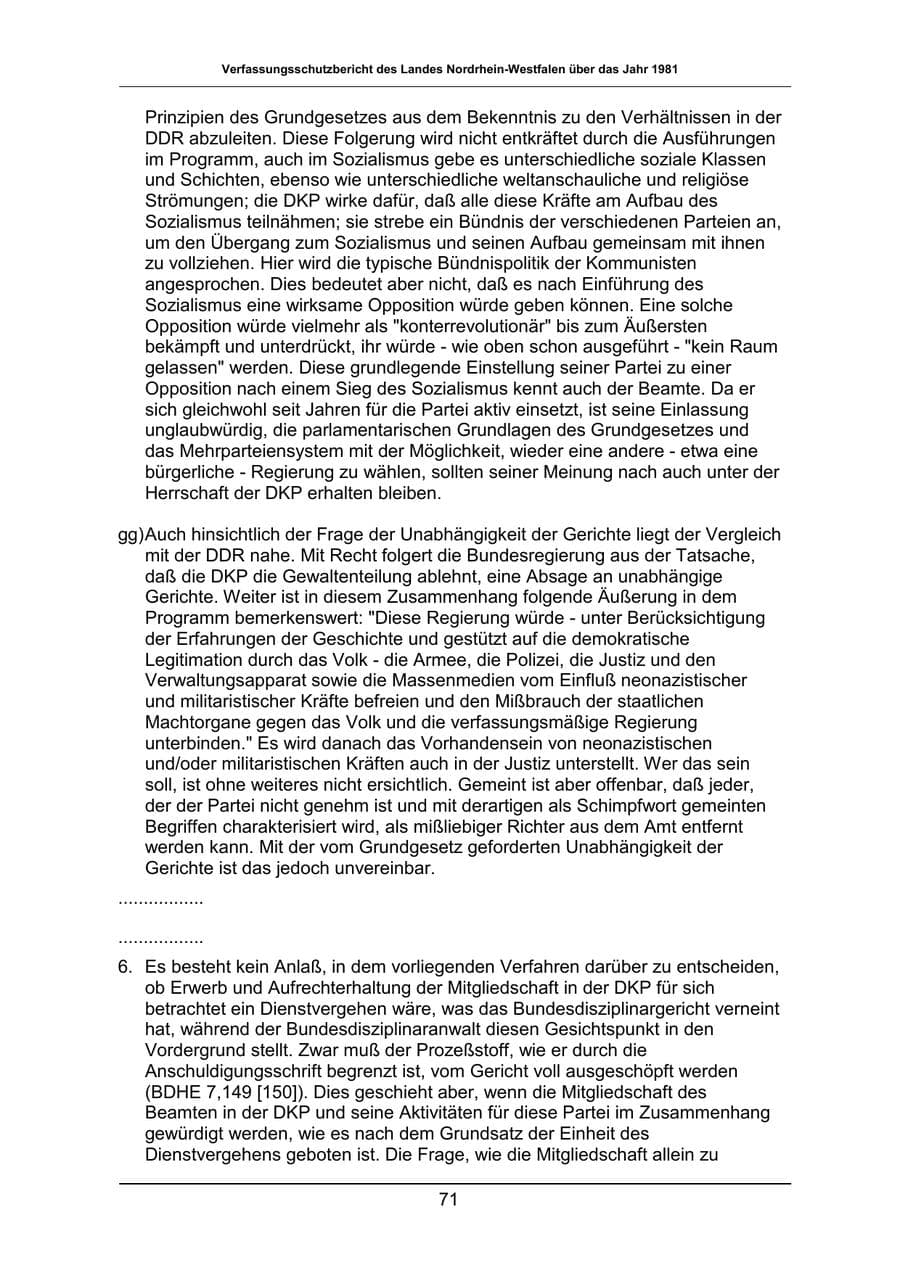 Seite 71 des Verfassungsschutzbericht 1981 Nordrhein-Westfalen