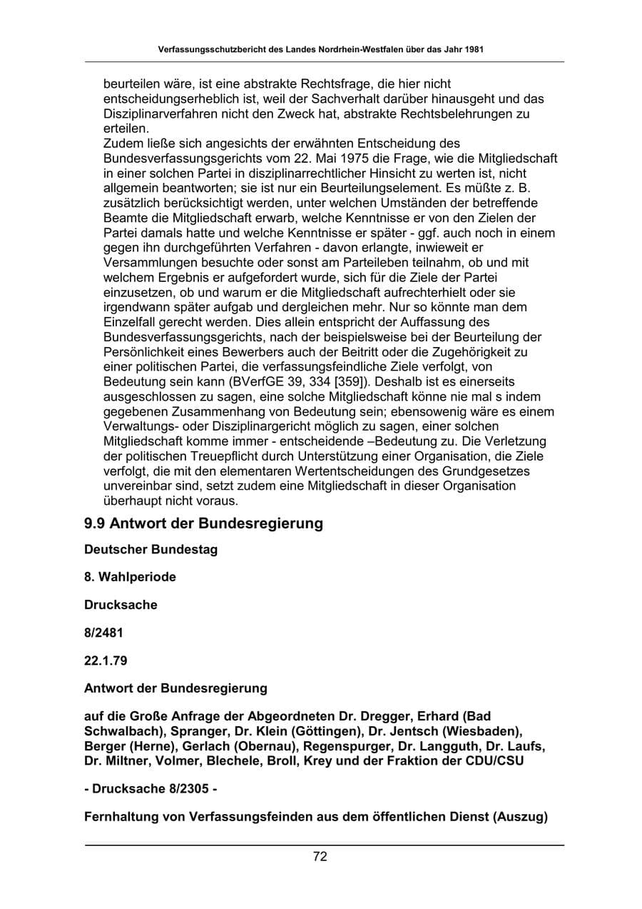 Seite 72 des Verfassungsschutzbericht 1981 Nordrhein-Westfalen