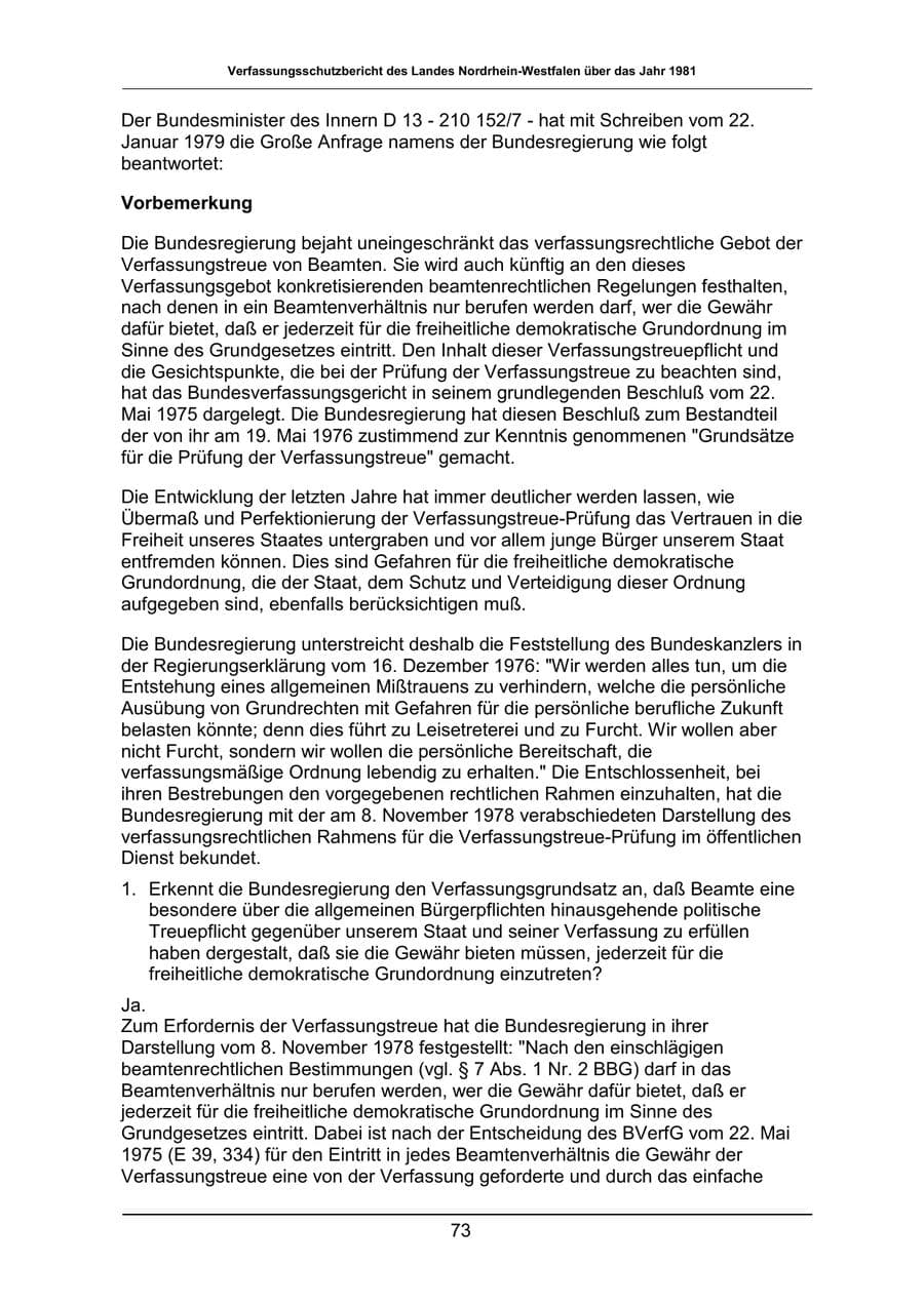 Seite 73 des Verfassungsschutzbericht 1981 Nordrhein-Westfalen