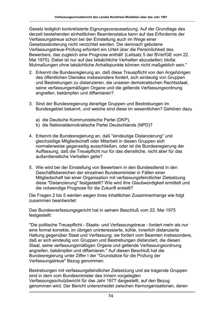 Seite 74 des Verfassungsschutzbericht 1981 Nordrhein-Westfalen