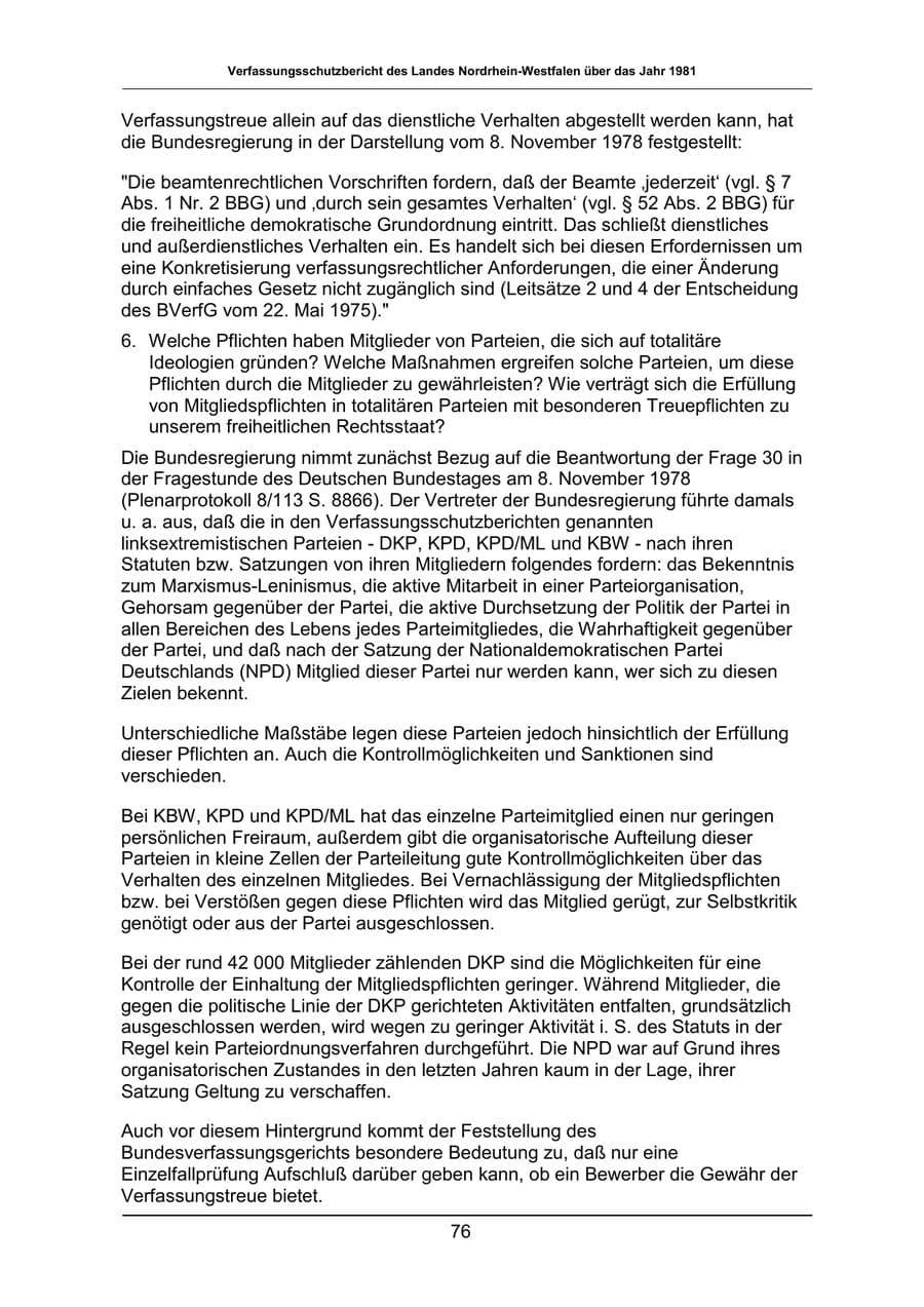 Seite 76 des Verfassungsschutzbericht 1981 Nordrhein-Westfalen