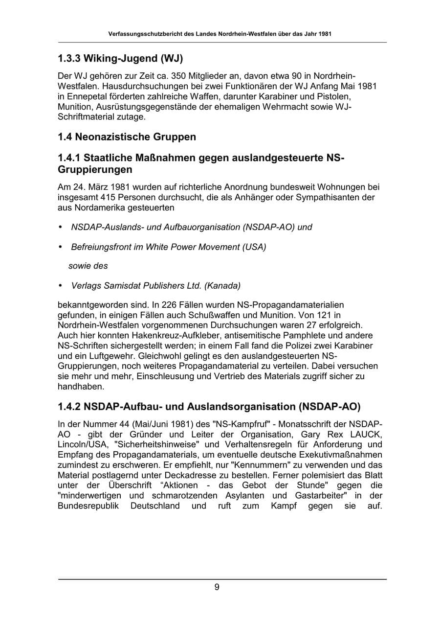 Seite 9 des Verfassungsschutzbericht 1981 Nordrhein-Westfalen