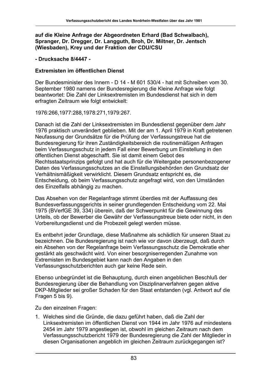Seite 83 des Verfassungsschutzbericht 1981 Nordrhein-Westfalen