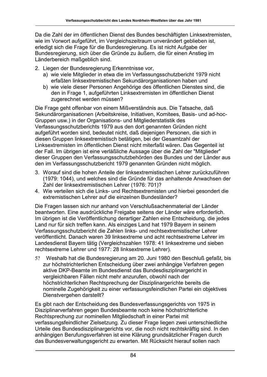 Seite 84 des Verfassungsschutzbericht 1981 Nordrhein-Westfalen