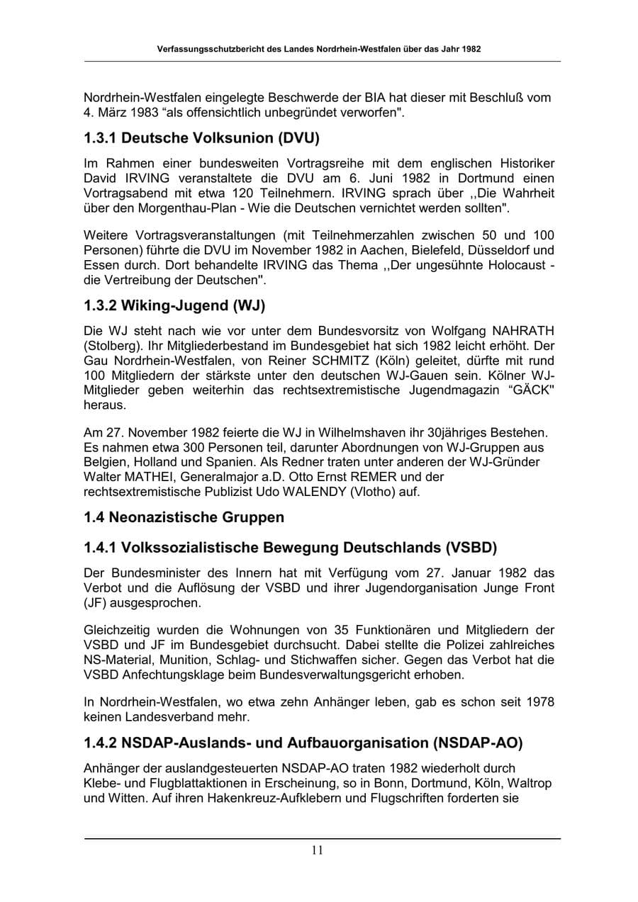 Seite 11 des Verfassungsschutzbericht 1982 Nordrhein-Westfalen