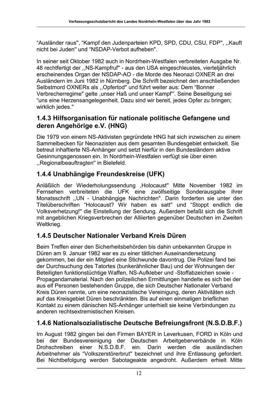 Seite 12 des Verfassungsschutzbericht 1982 Nordrhein-Westfalen