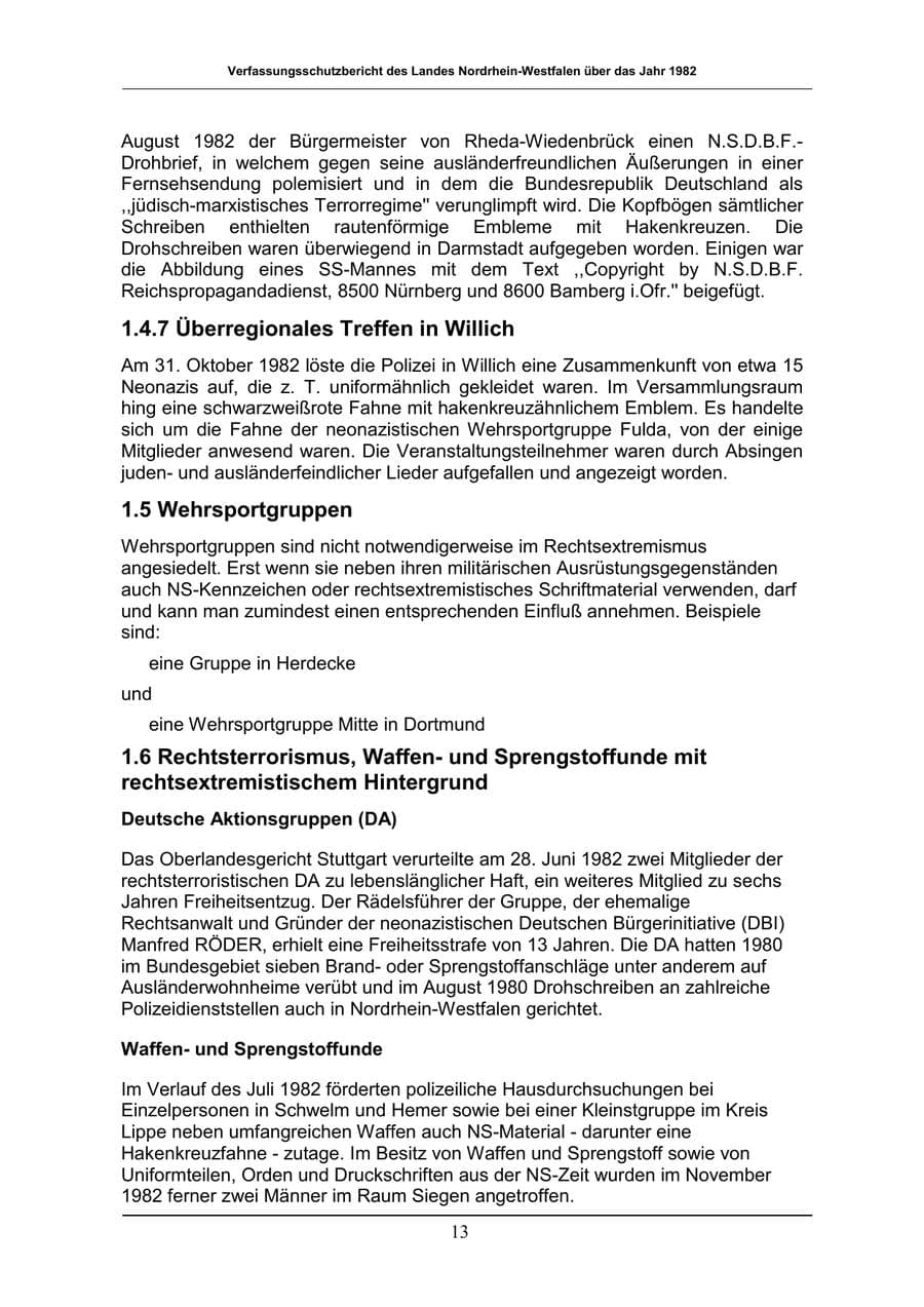 Seite 13 des Verfassungsschutzbericht 1982 Nordrhein-Westfalen