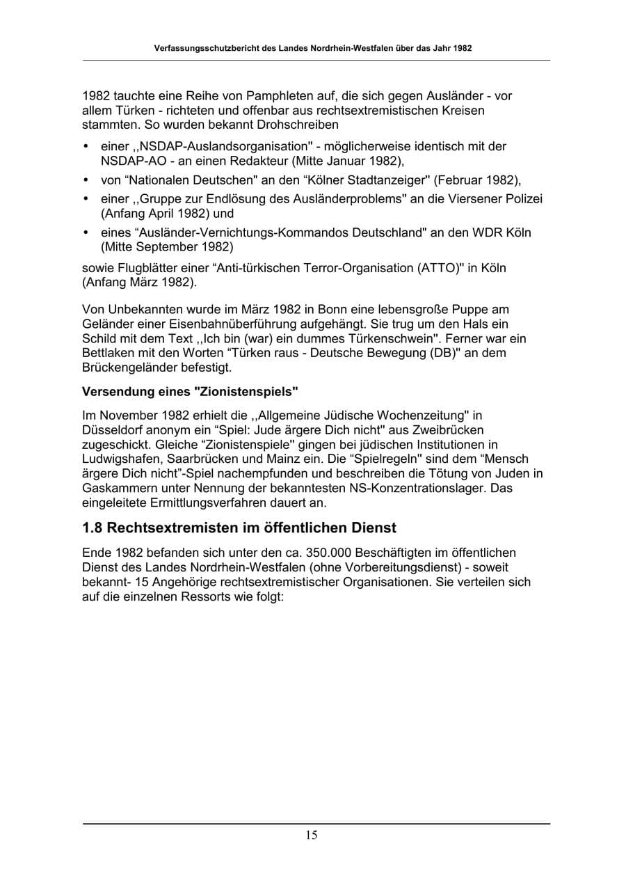 Seite 15 des Verfassungsschutzbericht 1982 Nordrhein-Westfalen
