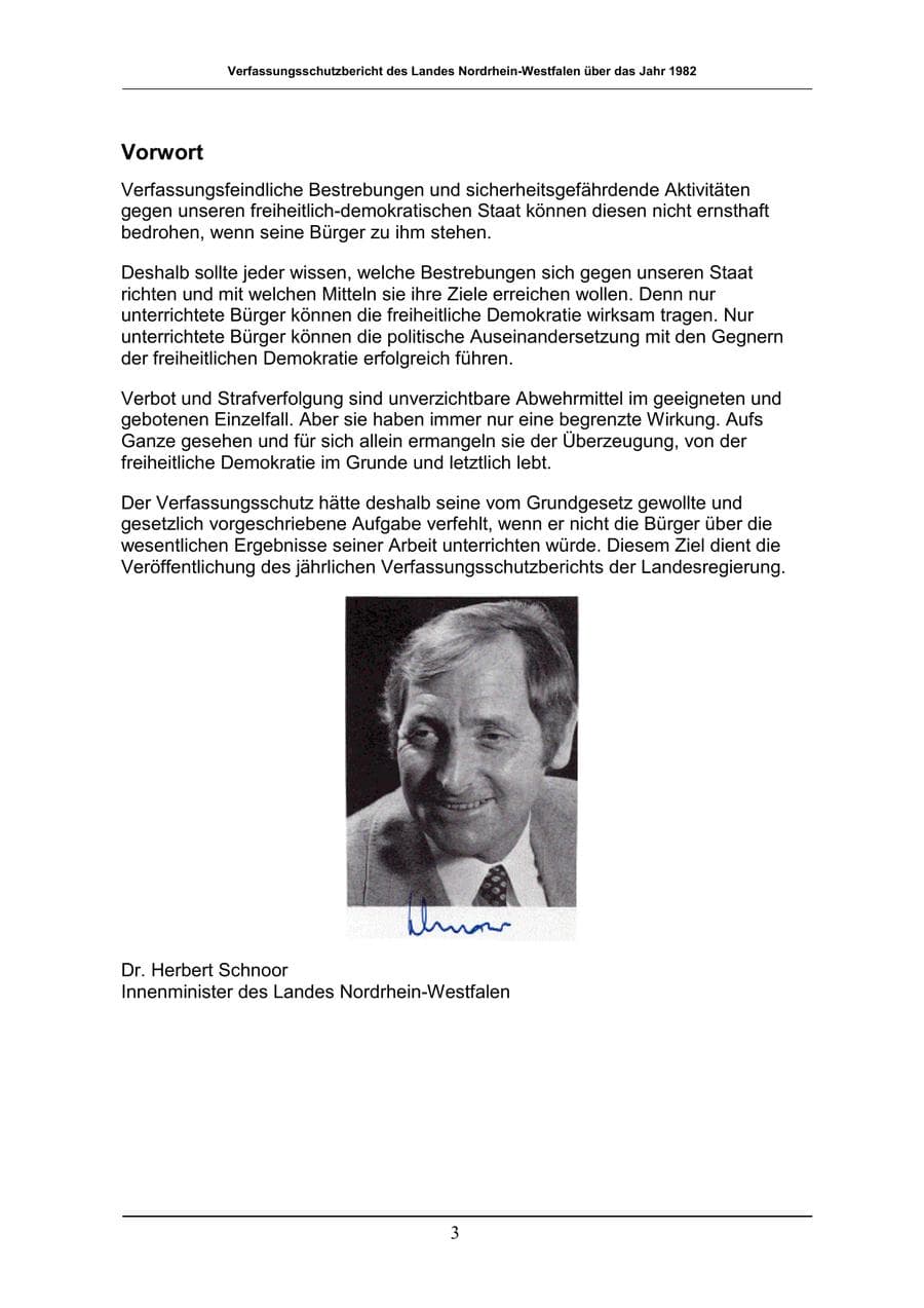 Seite 3 des Verfassungsschutzbericht 1982 Nordrhein-Westfalen