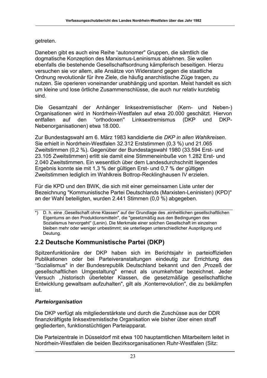 Seite 23 des Verfassungsschutzbericht 1982 Nordrhein-Westfalen