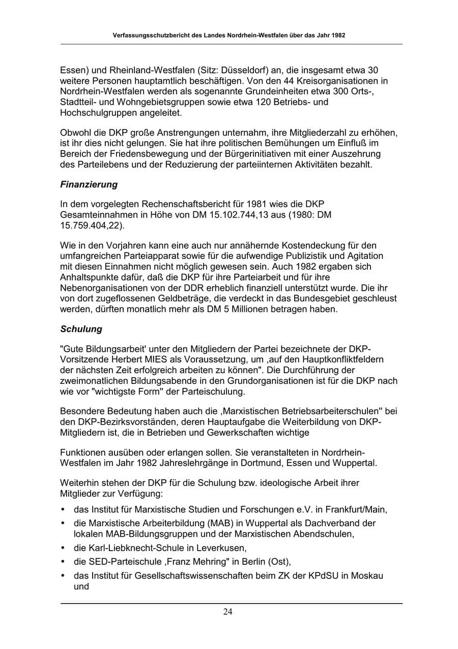 Seite 24 des Verfassungsschutzbericht 1982 Nordrhein-Westfalen
