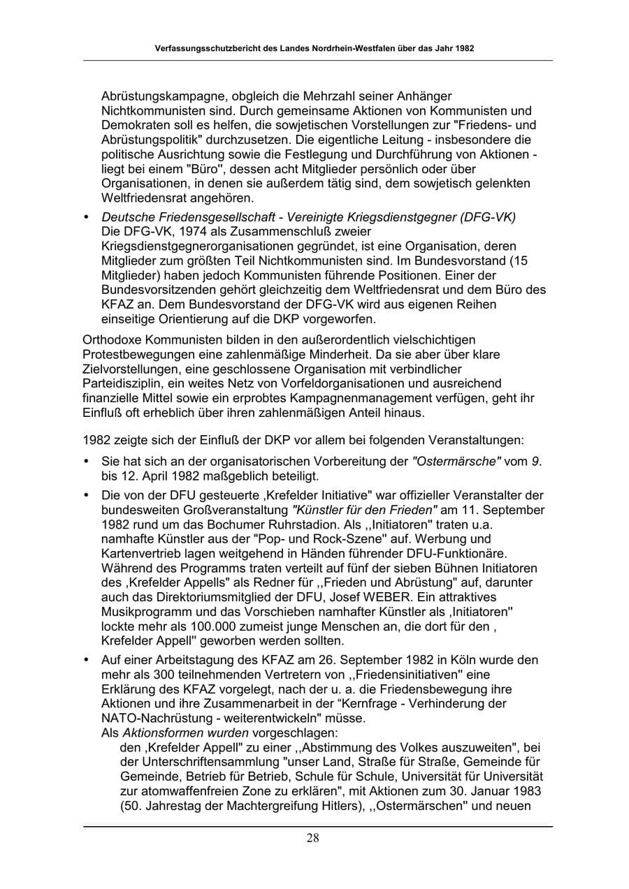 Seite 28 des Verfassungsschutzbericht 1982 Nordrhein-Westfalen