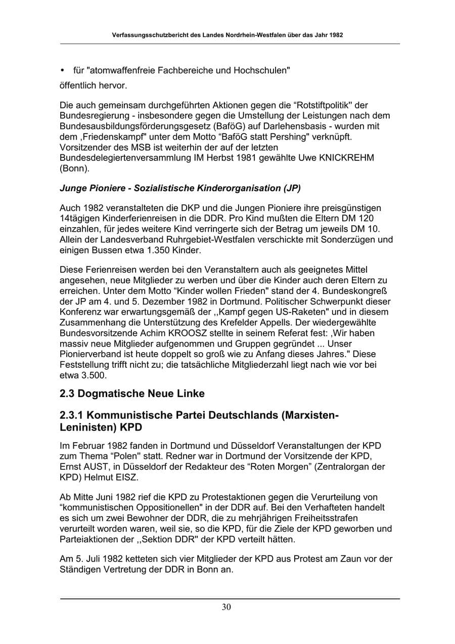 Seite 30 des Verfassungsschutzbericht 1982 Nordrhein-Westfalen