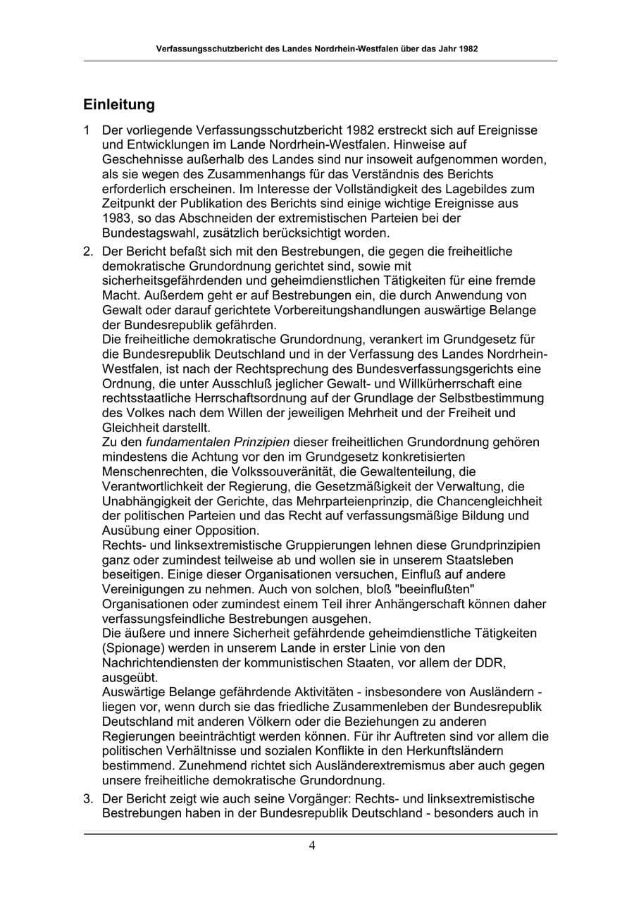 Seite 4 des Verfassungsschutzbericht 1982 Nordrhein-Westfalen