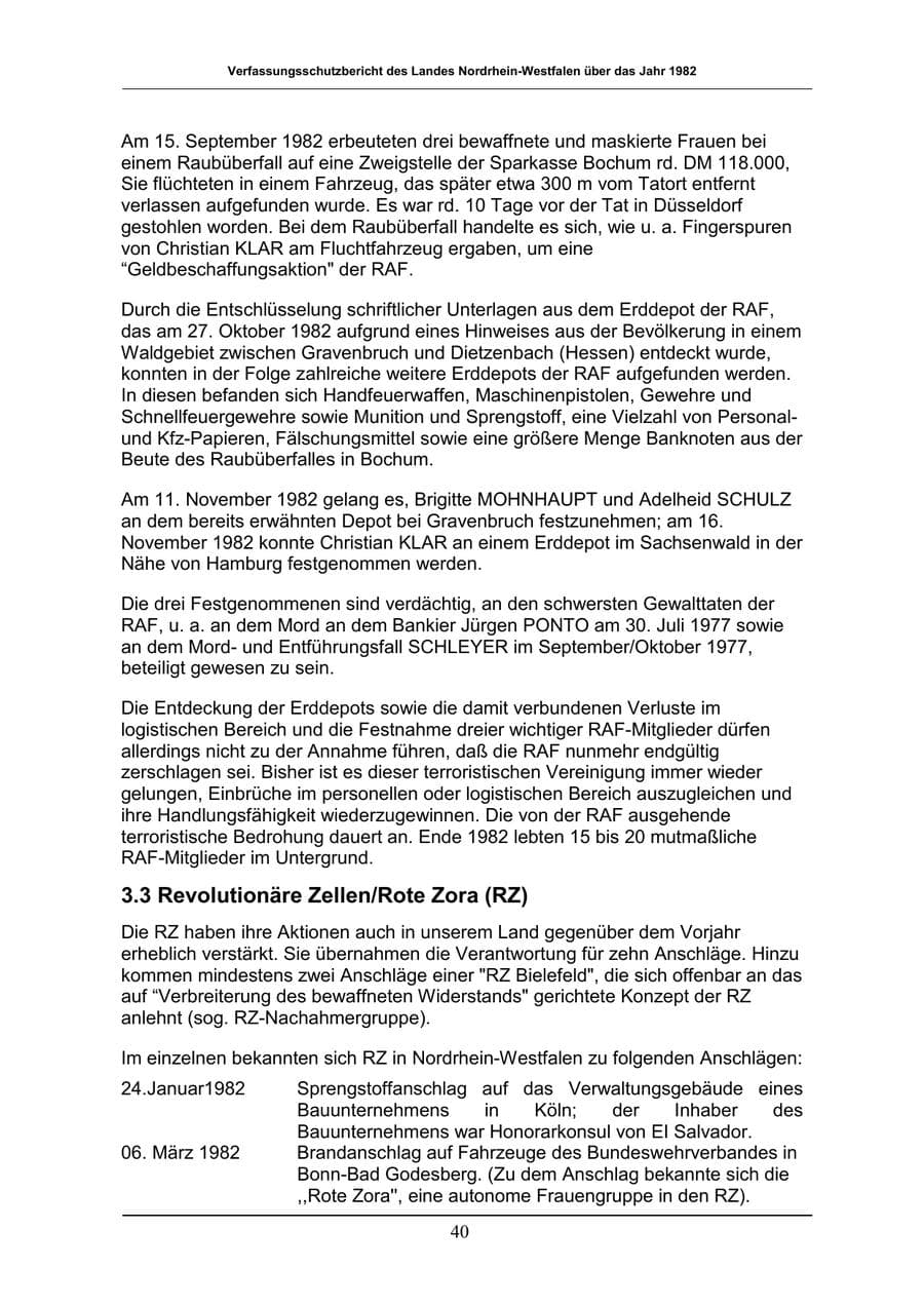 Seite 40 des Verfassungsschutzbericht 1982 Nordrhein-Westfalen