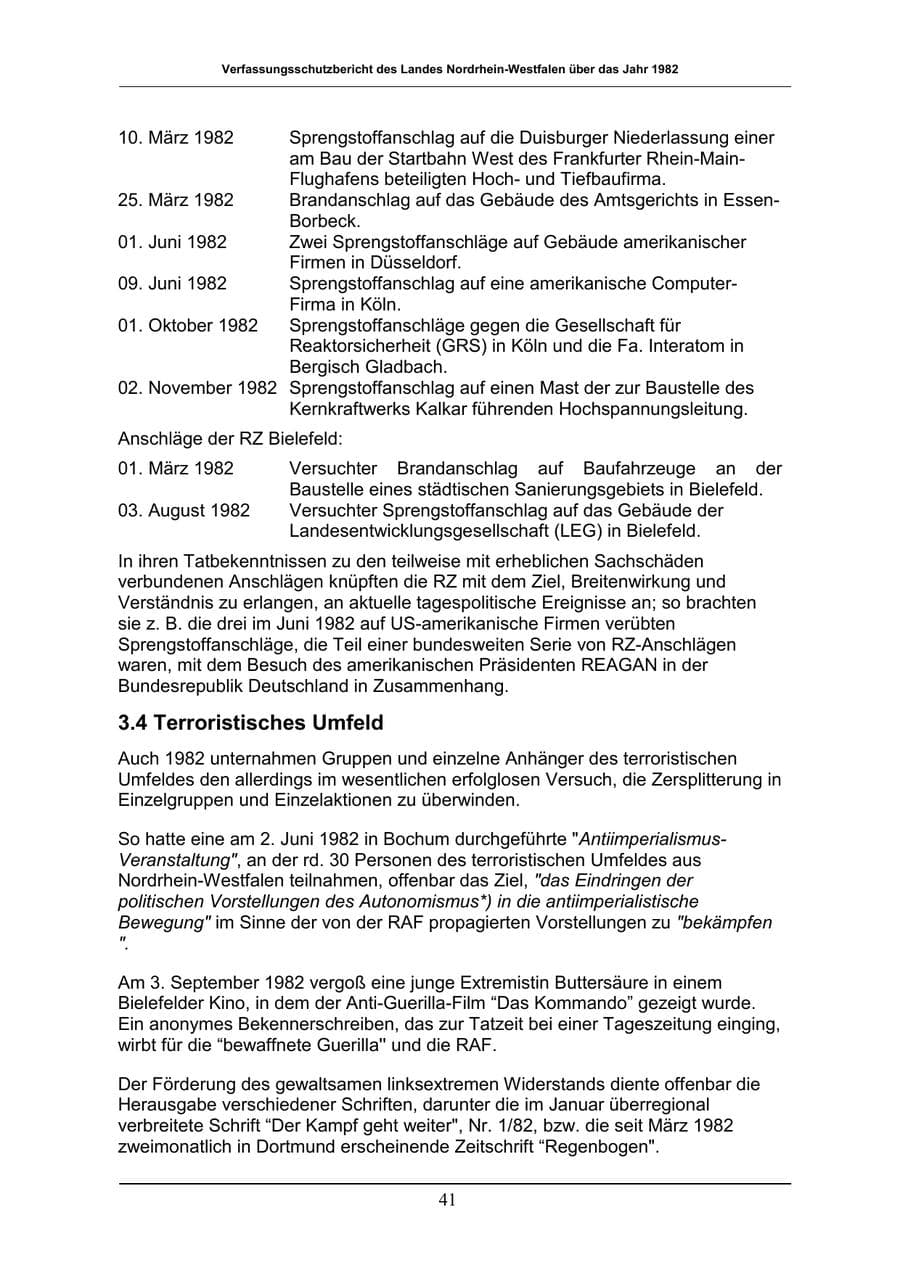 Seite 41 des Verfassungsschutzbericht 1982 Nordrhein-Westfalen
