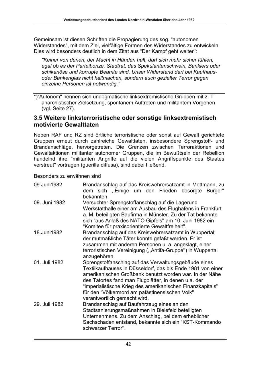 Seite 42 des Verfassungsschutzbericht 1982 Nordrhein-Westfalen