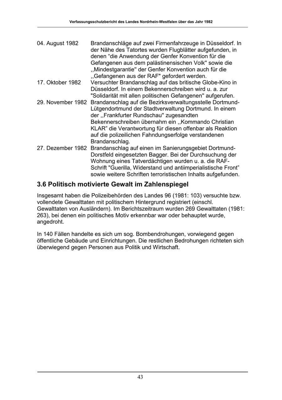 Seite 43 des Verfassungsschutzbericht 1982 Nordrhein-Westfalen