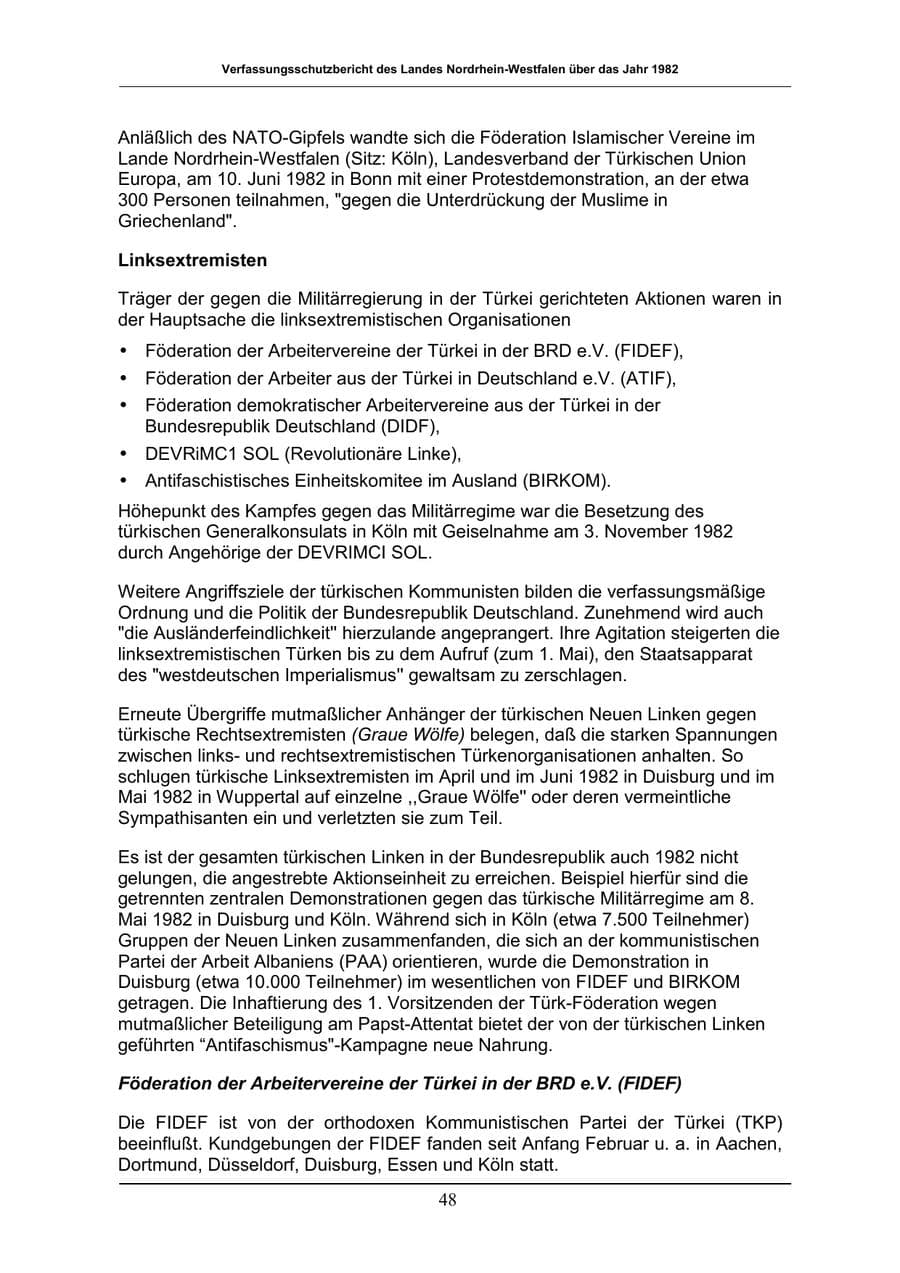 Seite 48 des Verfassungsschutzbericht 1982 Nordrhein-Westfalen