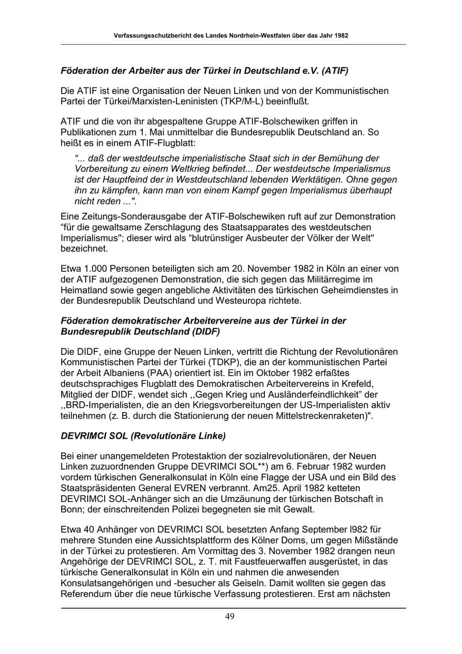 Seite 49 des Verfassungsschutzbericht 1982 Nordrhein-Westfalen