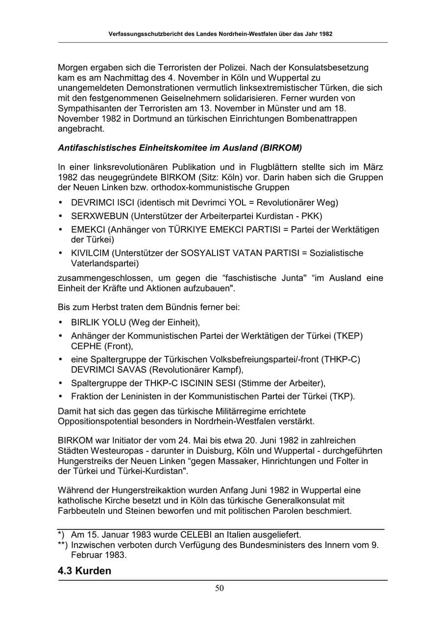Seite 50 des Verfassungsschutzbericht 1982 Nordrhein-Westfalen