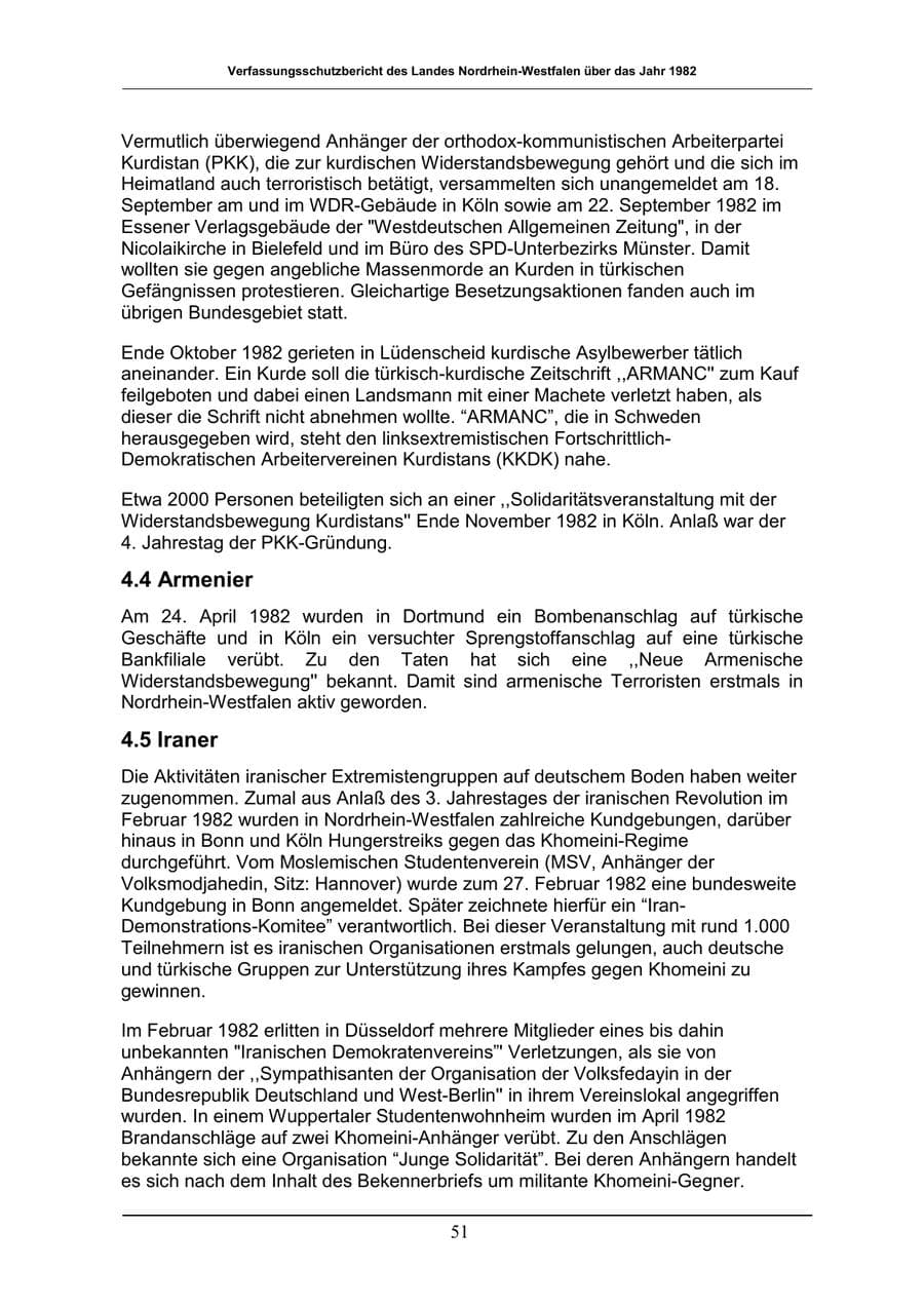 Seite 51 des Verfassungsschutzbericht 1982 Nordrhein-Westfalen