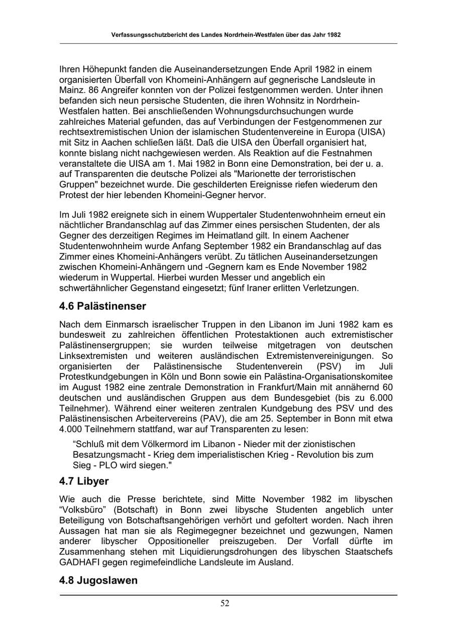 Seite 52 des Verfassungsschutzbericht 1982 Nordrhein-Westfalen