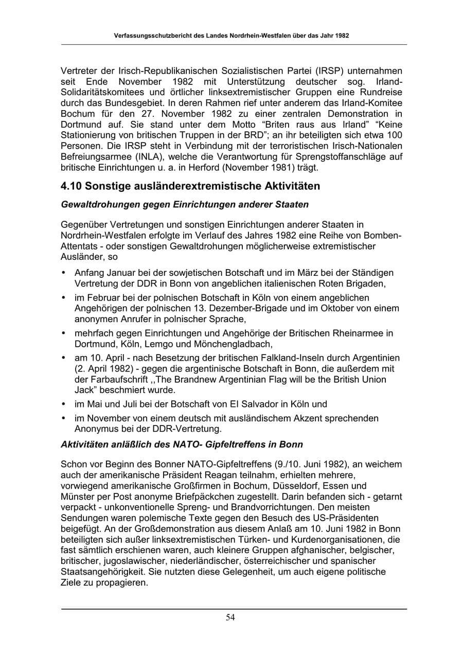 Seite 54 des Verfassungsschutzbericht 1982 Nordrhein-Westfalen