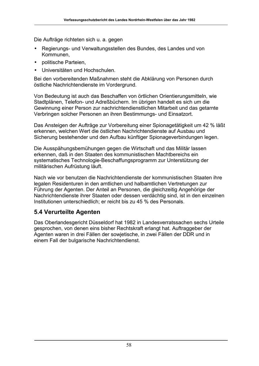 Seite 58 des Verfassungsschutzbericht 1982 Nordrhein-Westfalen