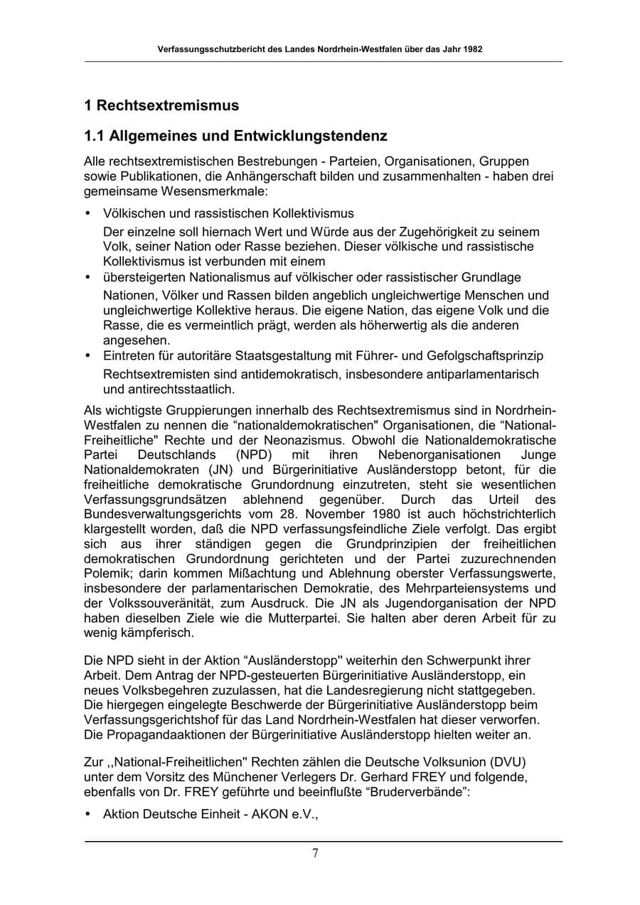 Seite 7 des Verfassungsschutzbericht 1982 Nordrhein-Westfalen