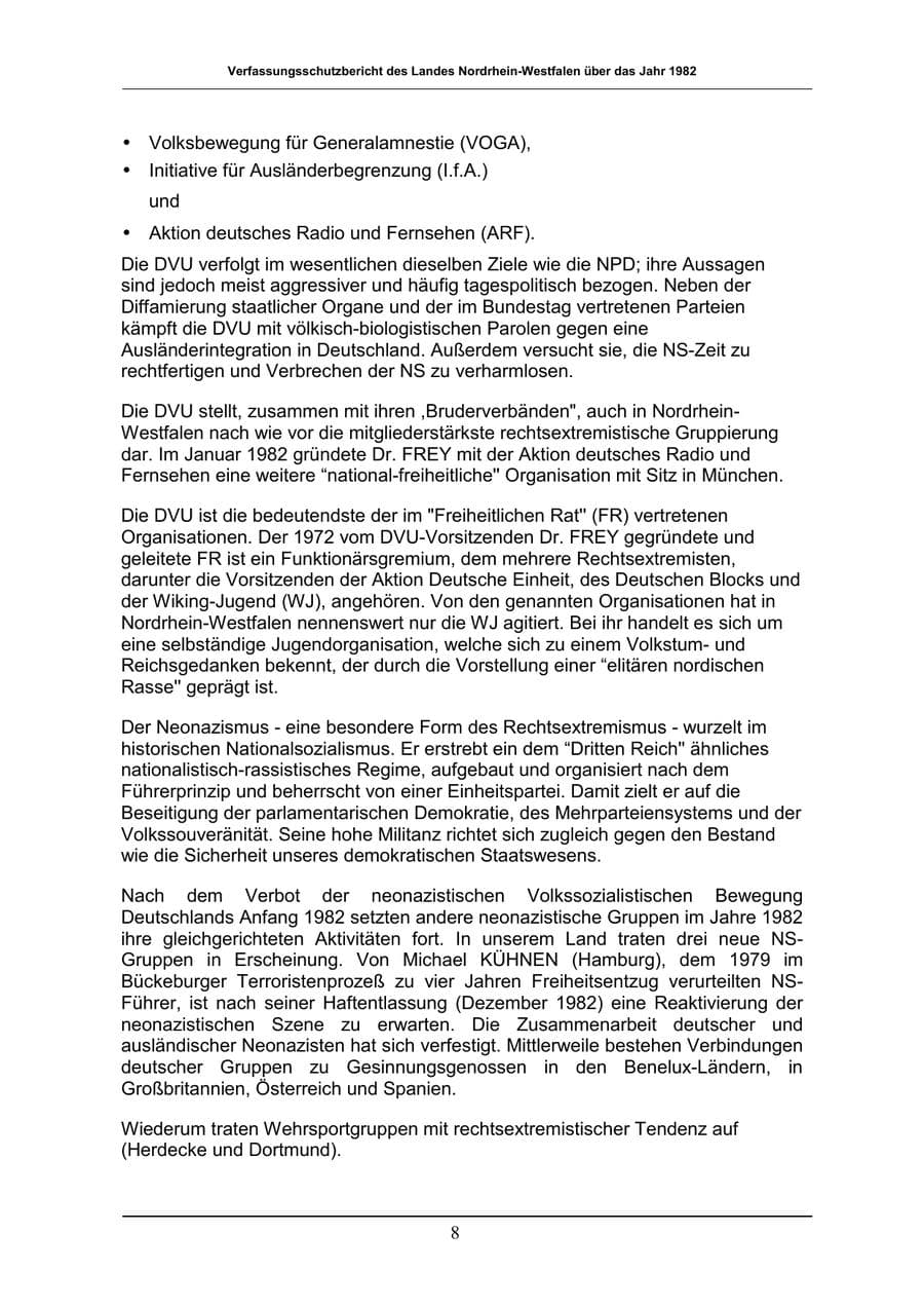 Seite 8 des Verfassungsschutzbericht 1982 Nordrhein-Westfalen