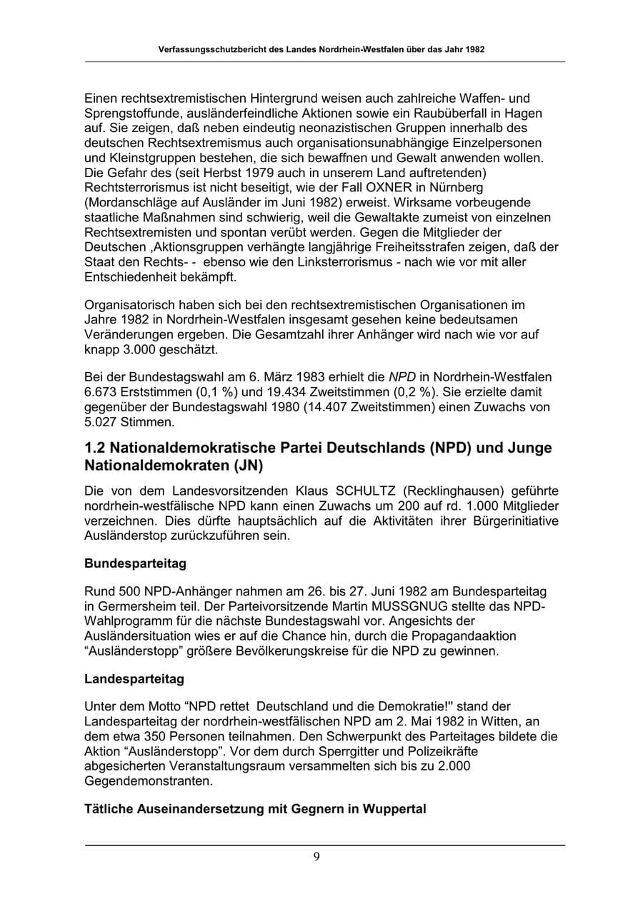 Seite 9 des Verfassungsschutzbericht 1982 Nordrhein-Westfalen