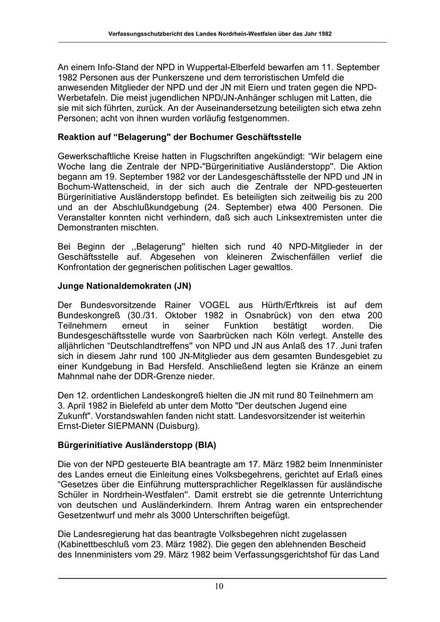 Seite 10 des Verfassungsschutzbericht 1982 Nordrhein-Westfalen