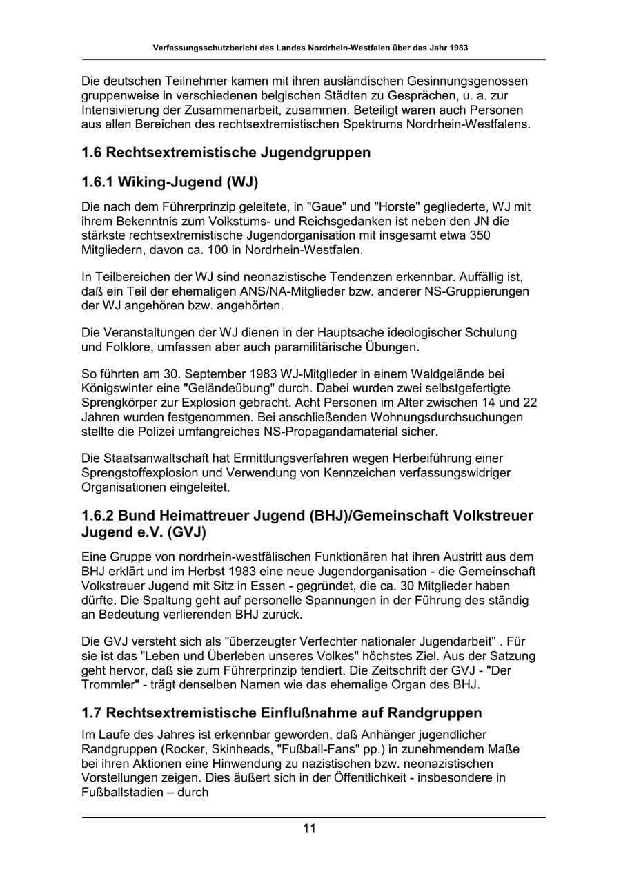 Seite 11 des Verfassungsschutzbericht 1983 Nordrhein-Westfalen