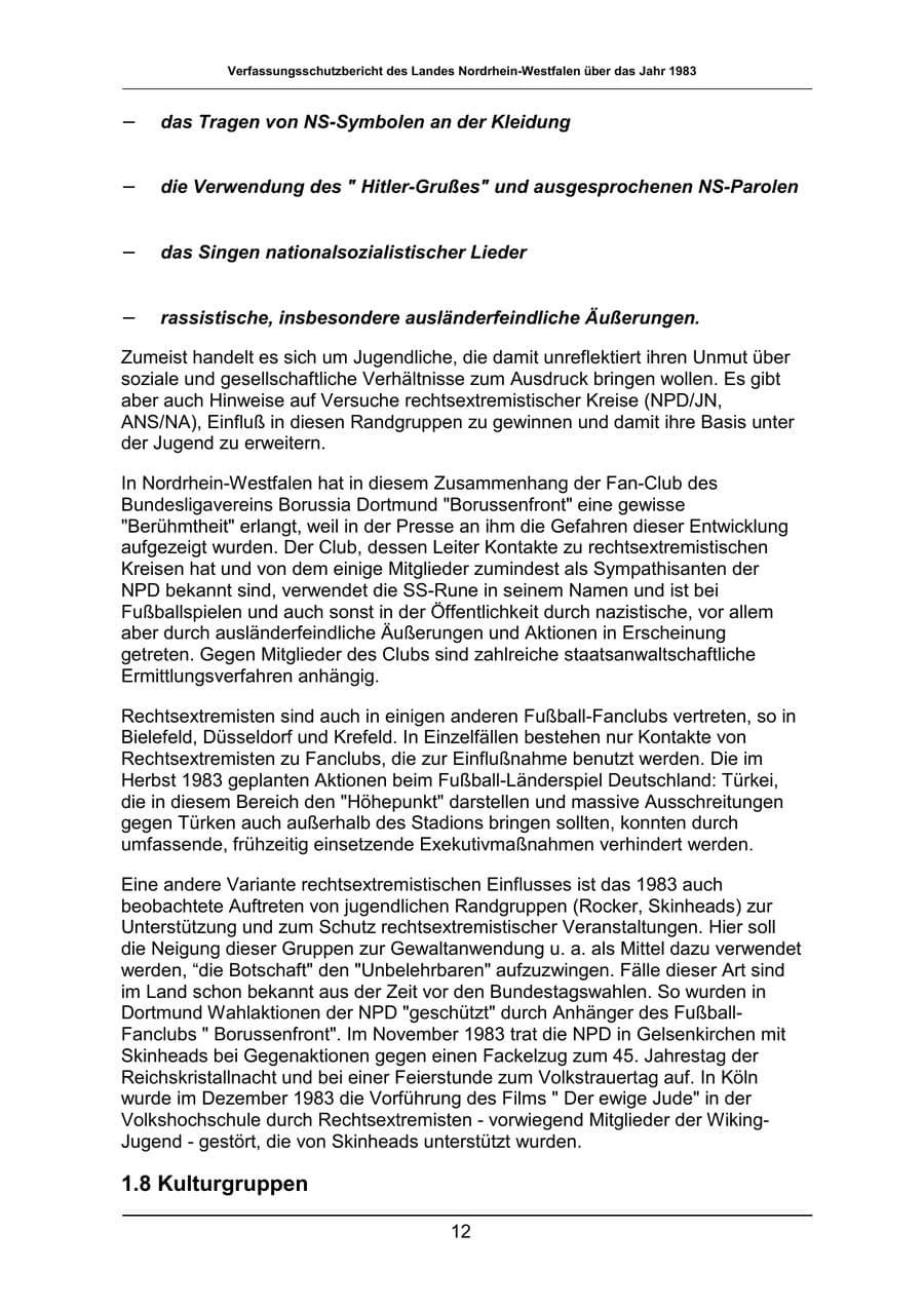 Seite 12 des Verfassungsschutzbericht 1983 Nordrhein-Westfalen