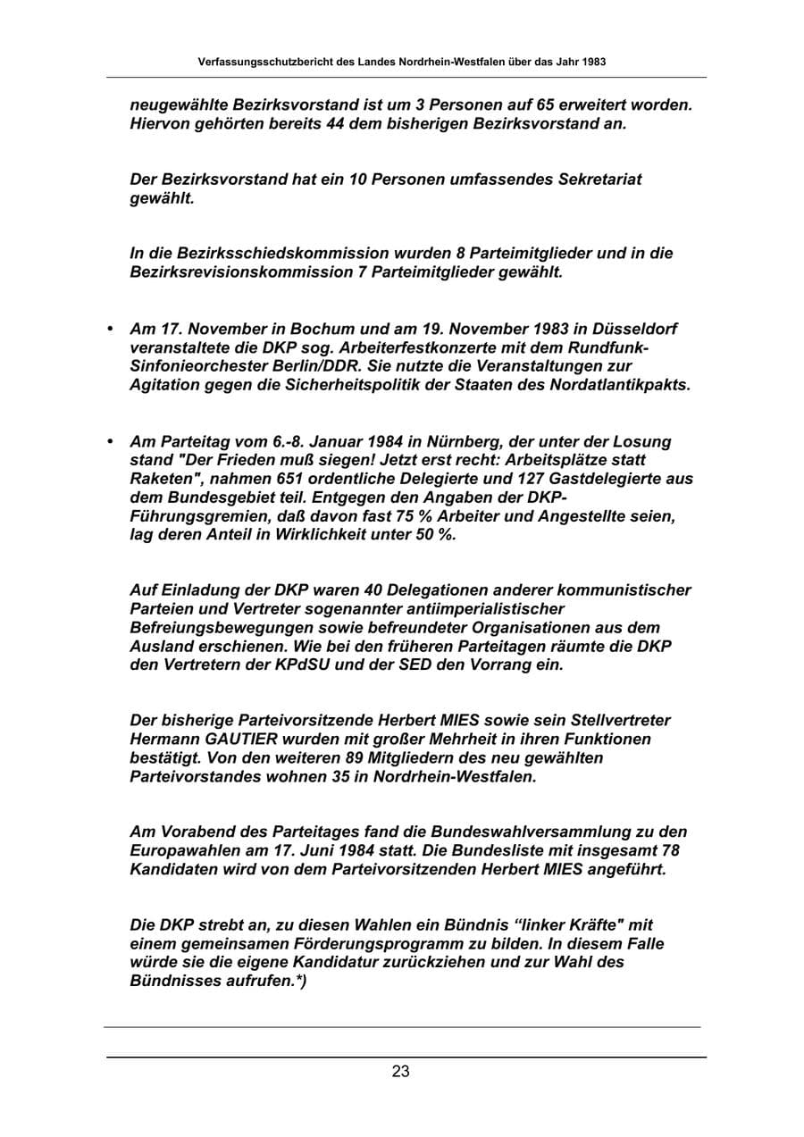 Seite 23 des Verfassungsschutzbericht 1983 Nordrhein-Westfalen