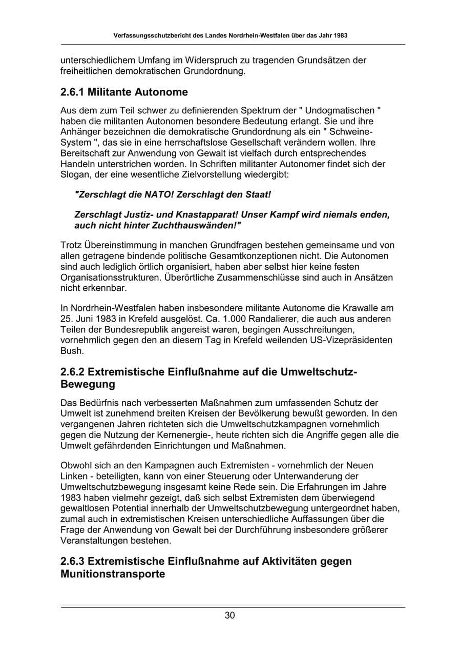 Seite 30 des Verfassungsschutzbericht 1983 Nordrhein-Westfalen