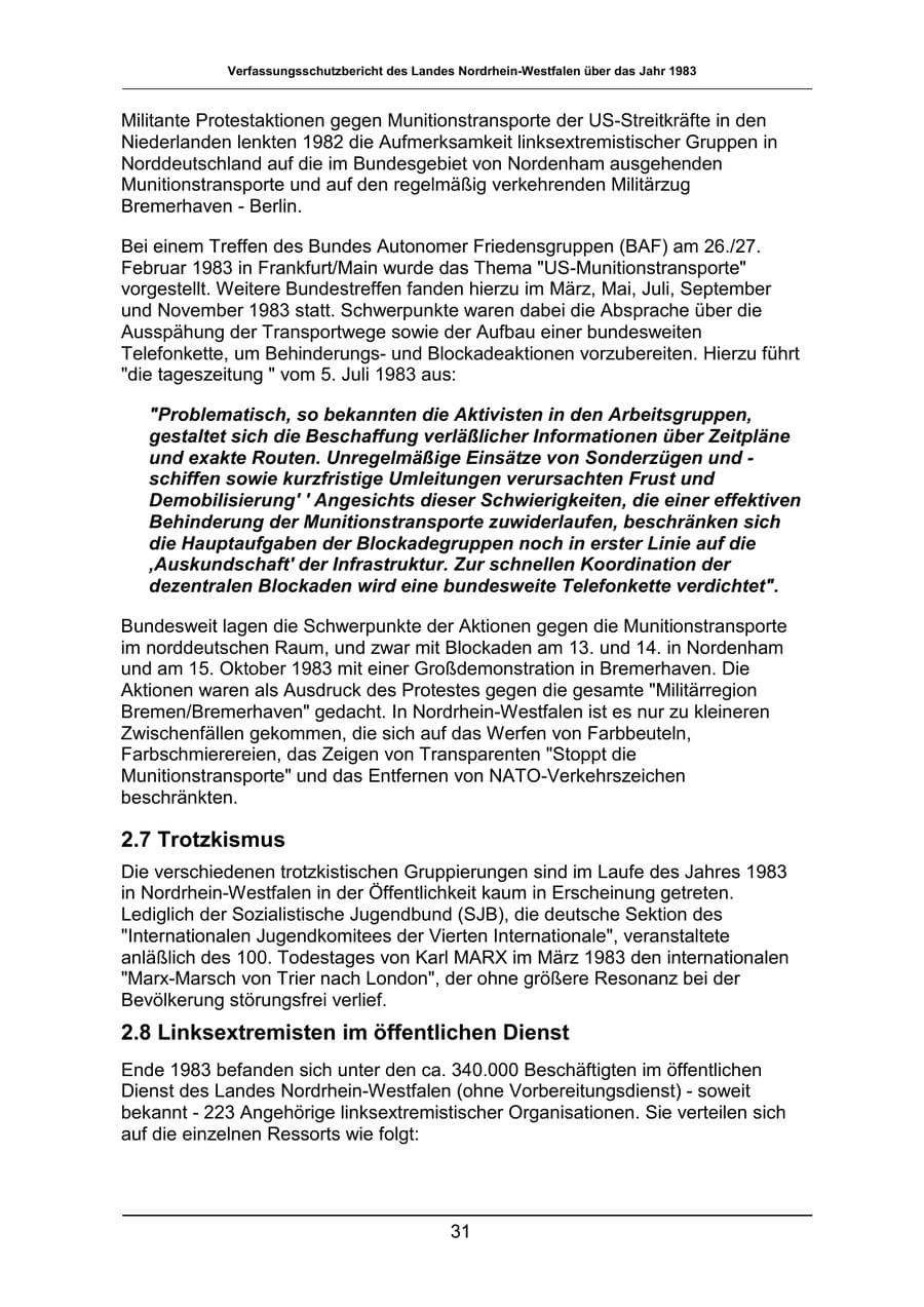 Seite 31 des Verfassungsschutzbericht 1983 Nordrhein-Westfalen
